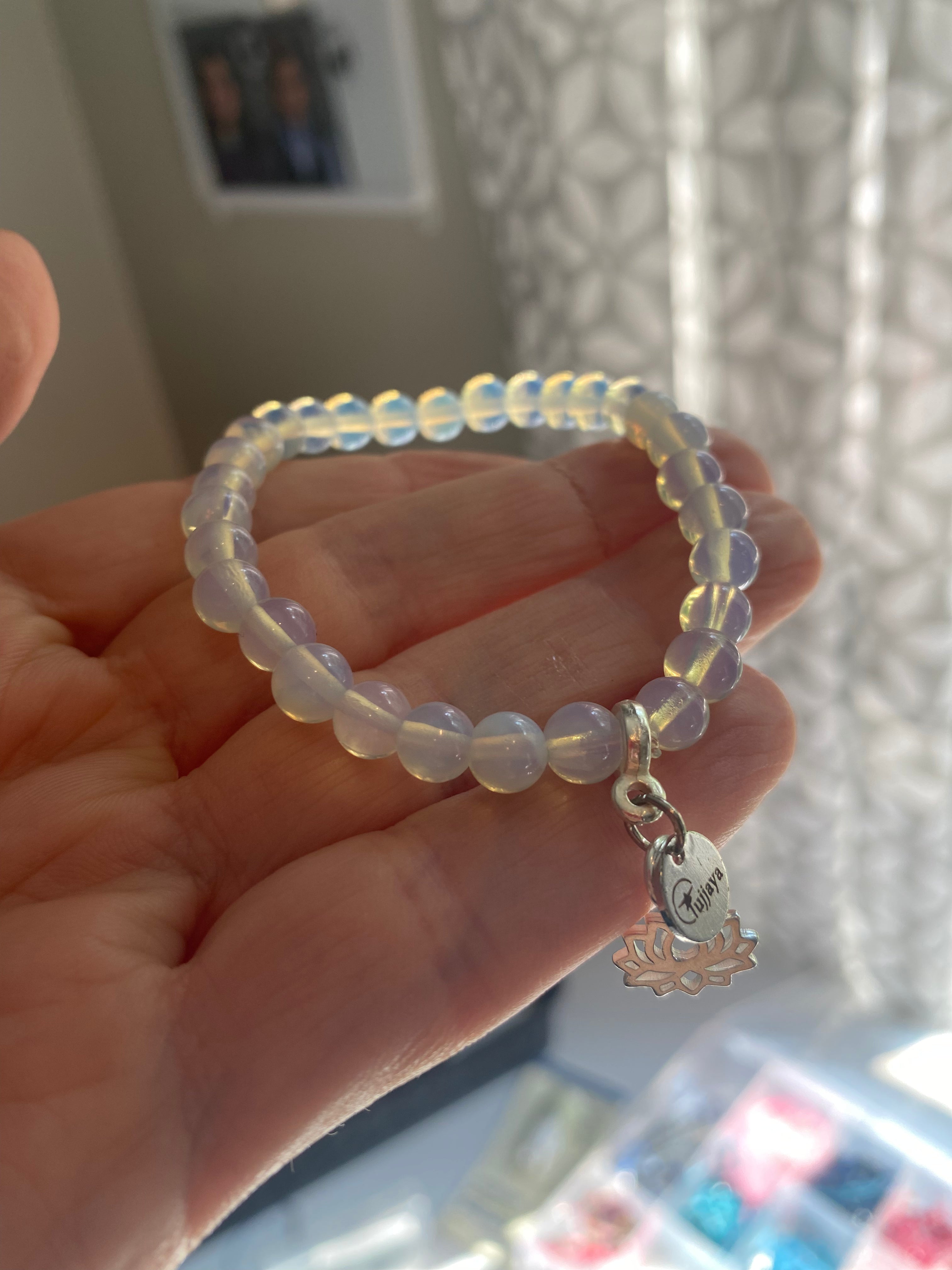Opalite Bracelet with silver lotus charms