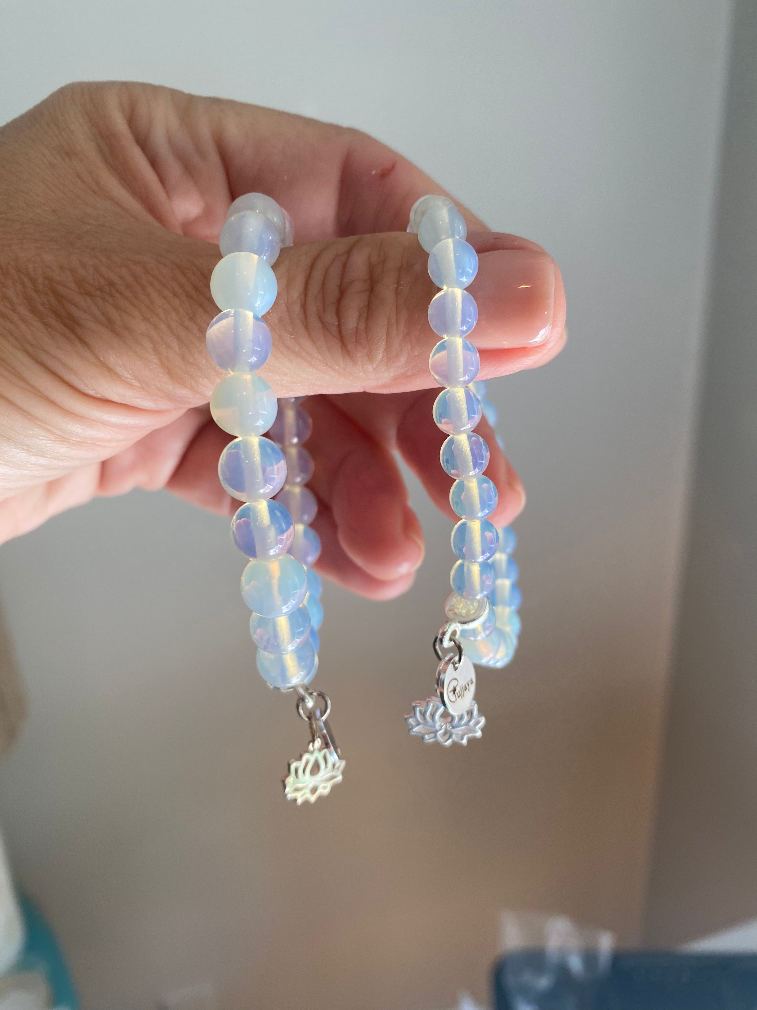 Opalite Bracelet with silver lotus charms