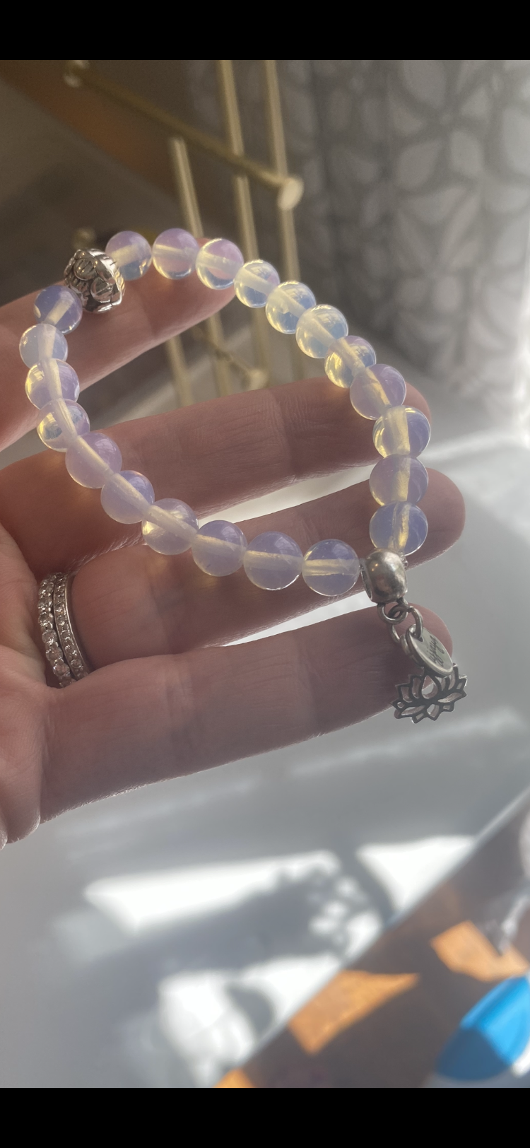 Opalite Bracelet with silver lotus charms