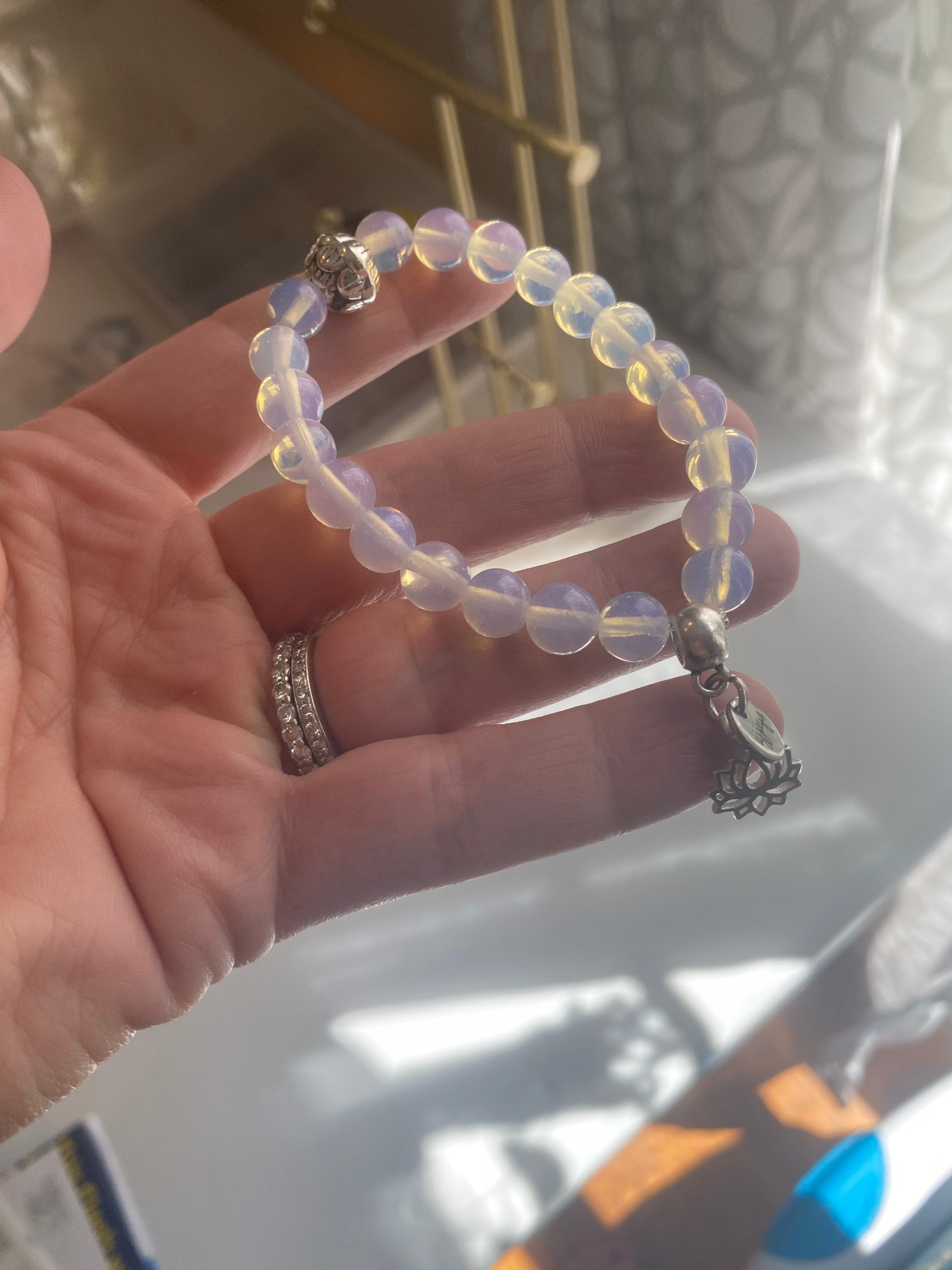 Opalite Bracelet with silver lotus charms